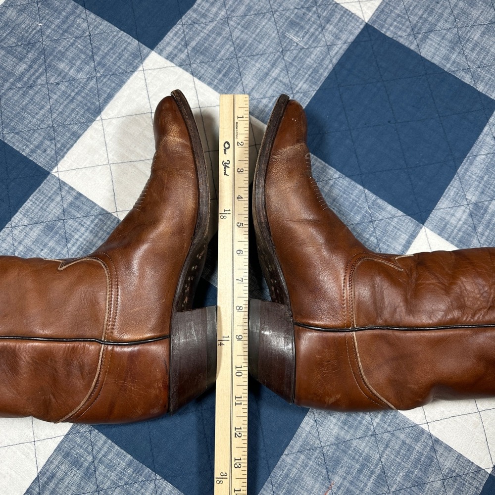 70s Tony Lama Cognac Brown Leather Western Cowboy Boots Made in USA Size 9 VTG - Picture 12 of 13